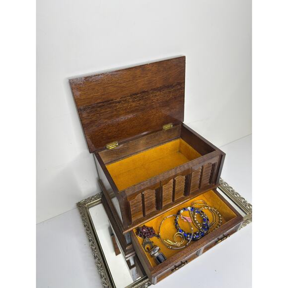 Vintage Wood Jewelry box with Drawer - Picture 8 of 10